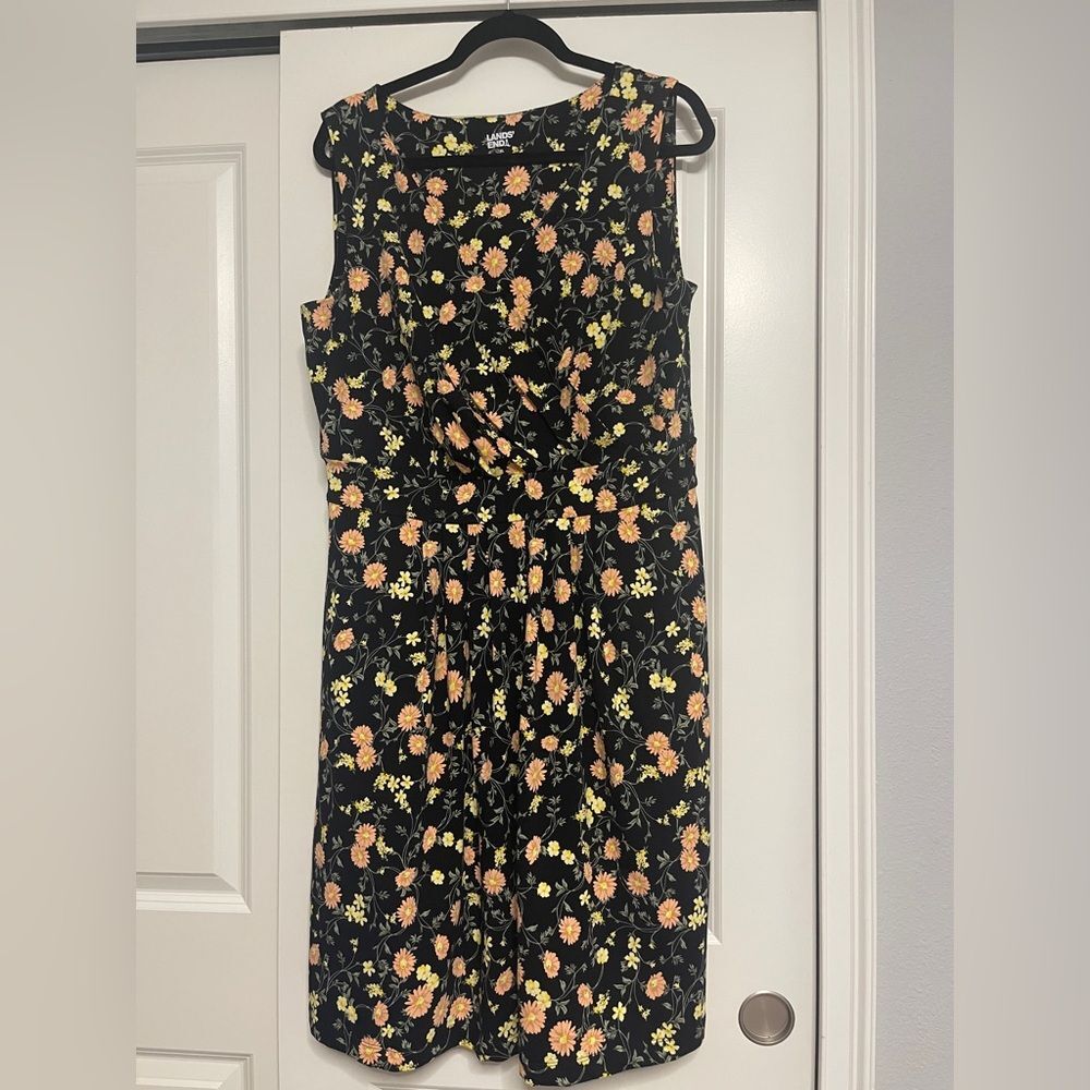 Lands' End Black Midi Dress with Orange Floral Pattern
